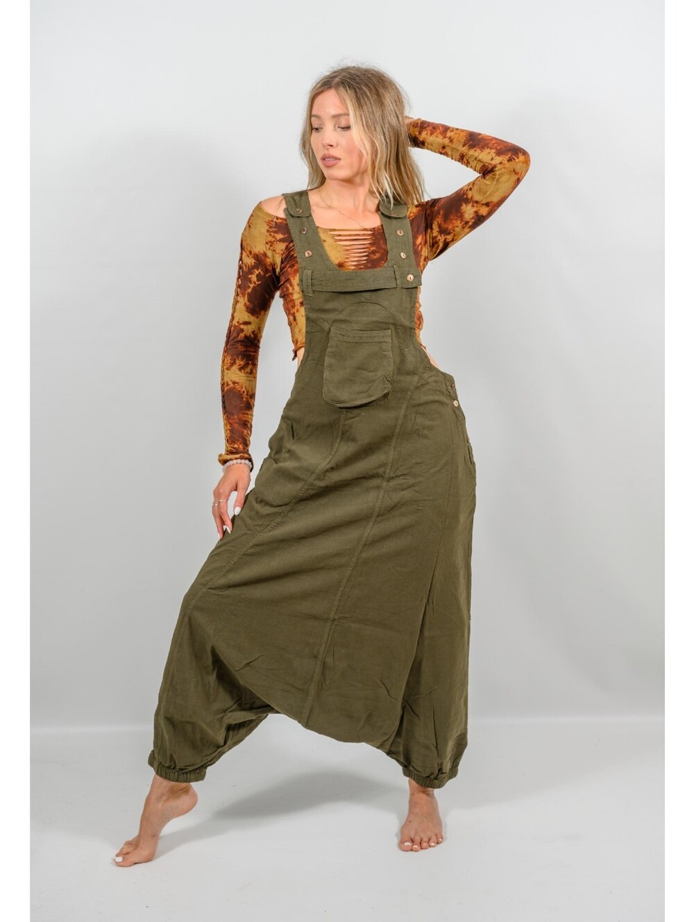 Olive Green Women’s Harem Overalls Jeans